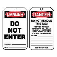 Accuform Signs MDT164CTP Accuform Signs 5 7/8\" X 3 1/8\" PF Cardstock Accident Prevention Tag \"Danger Do Not Enter\" With Discipli